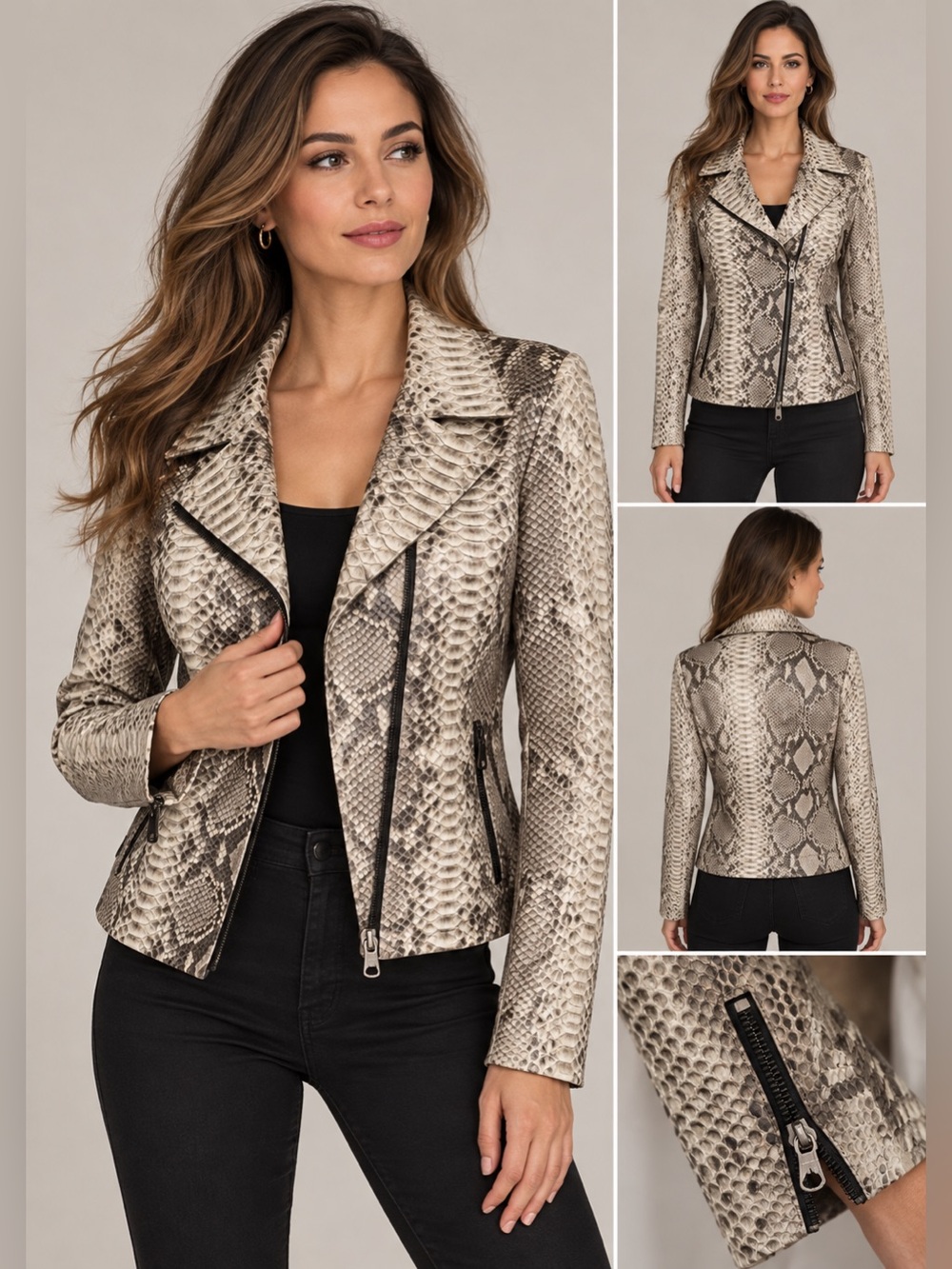 Women's python biker jacket - Picture 1 of 12